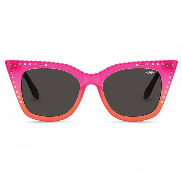 QUAY Harper Sunglasses Studded Coral Pink Frame Smoke Blackout Lenses Cateye - Picture 7 of 13